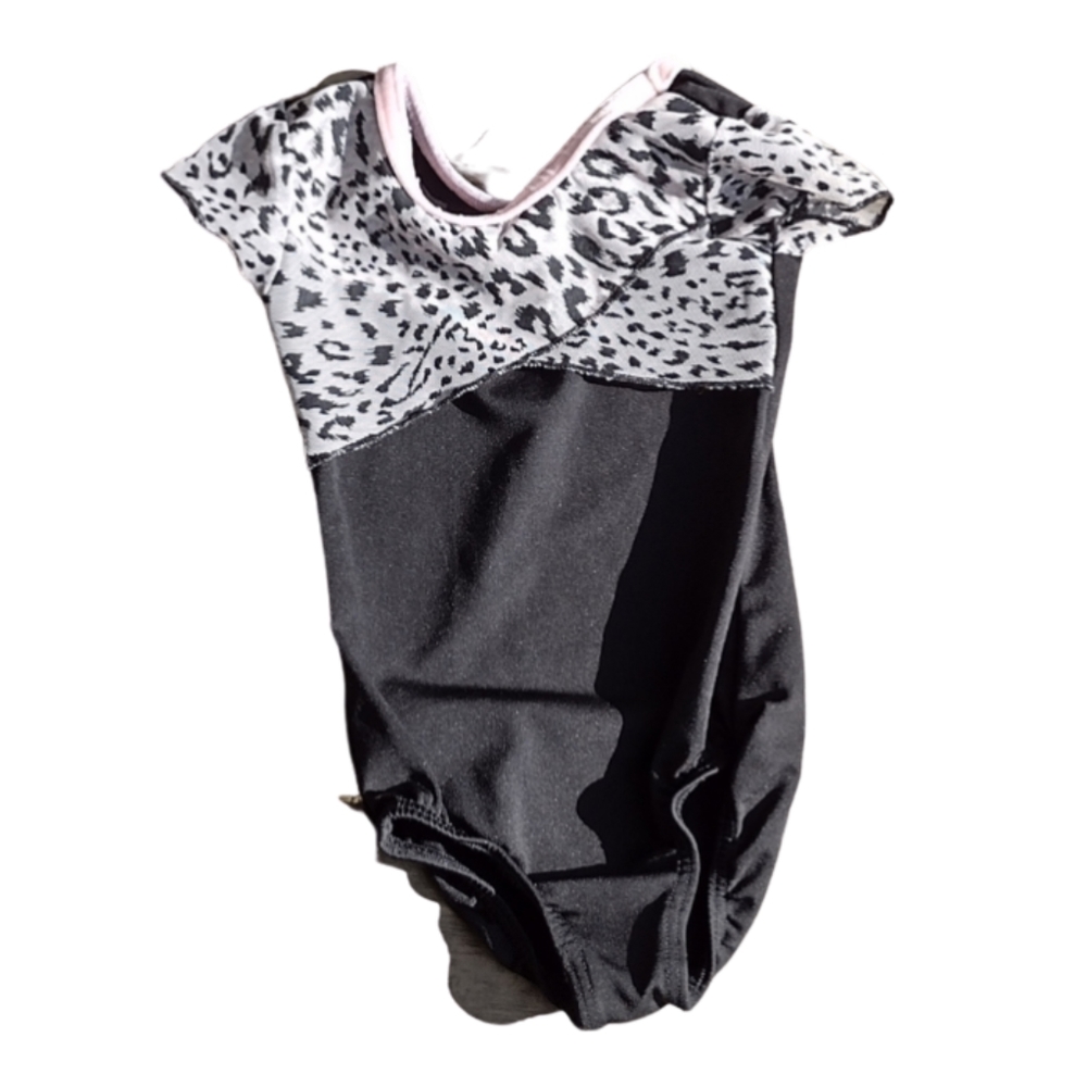Bn) Motionwear Small Child 4-6 Black & Animal Print Leotard Dance Gymnastics Bal